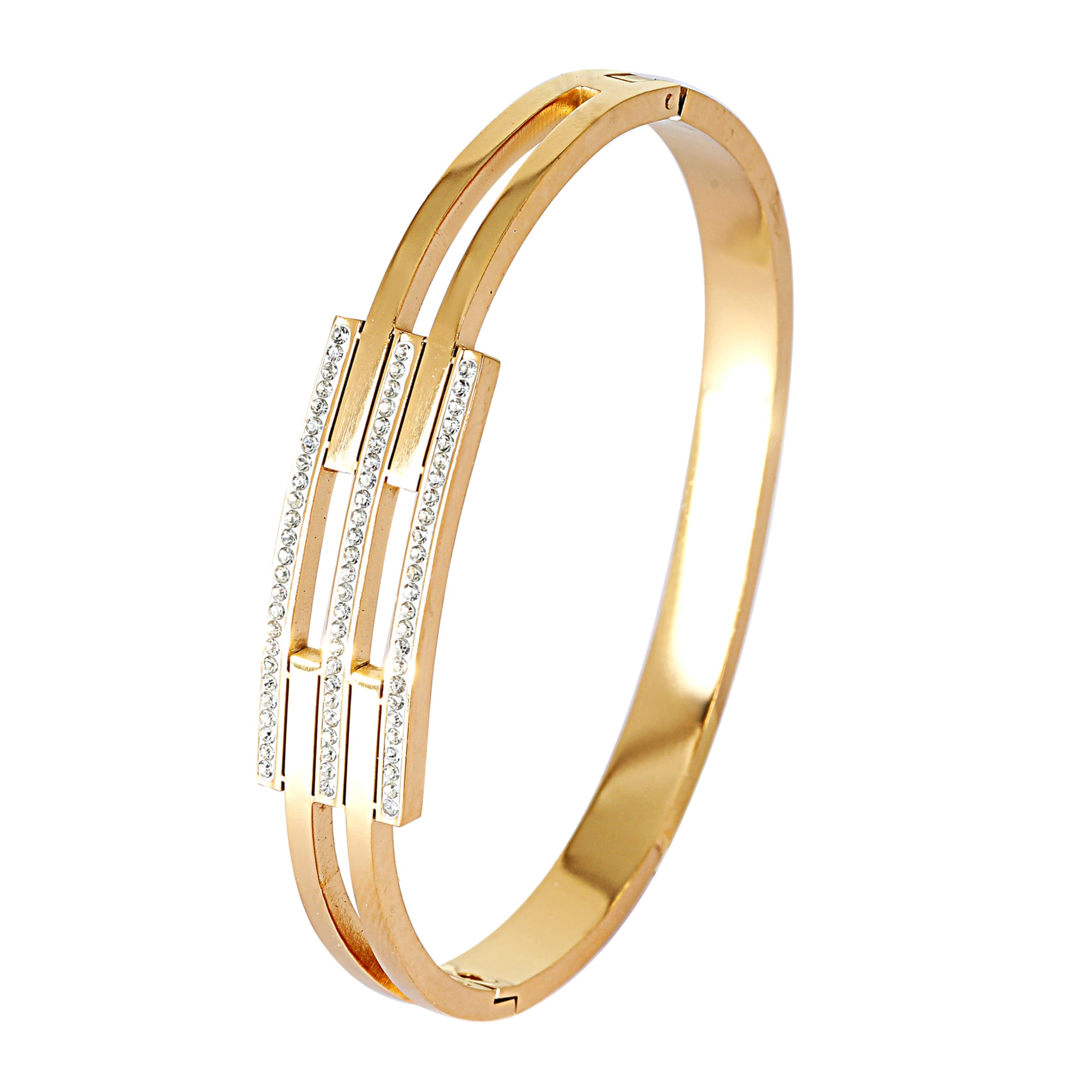 Gold Bangle Set Broad Bracelet for Women Stylish | Stainless Steel American Diamond AD Kada for Girls| Anti Tarnish Jewellery for women | Valentine Gift for girlfriend Wife gifts for woman-363-image-6
