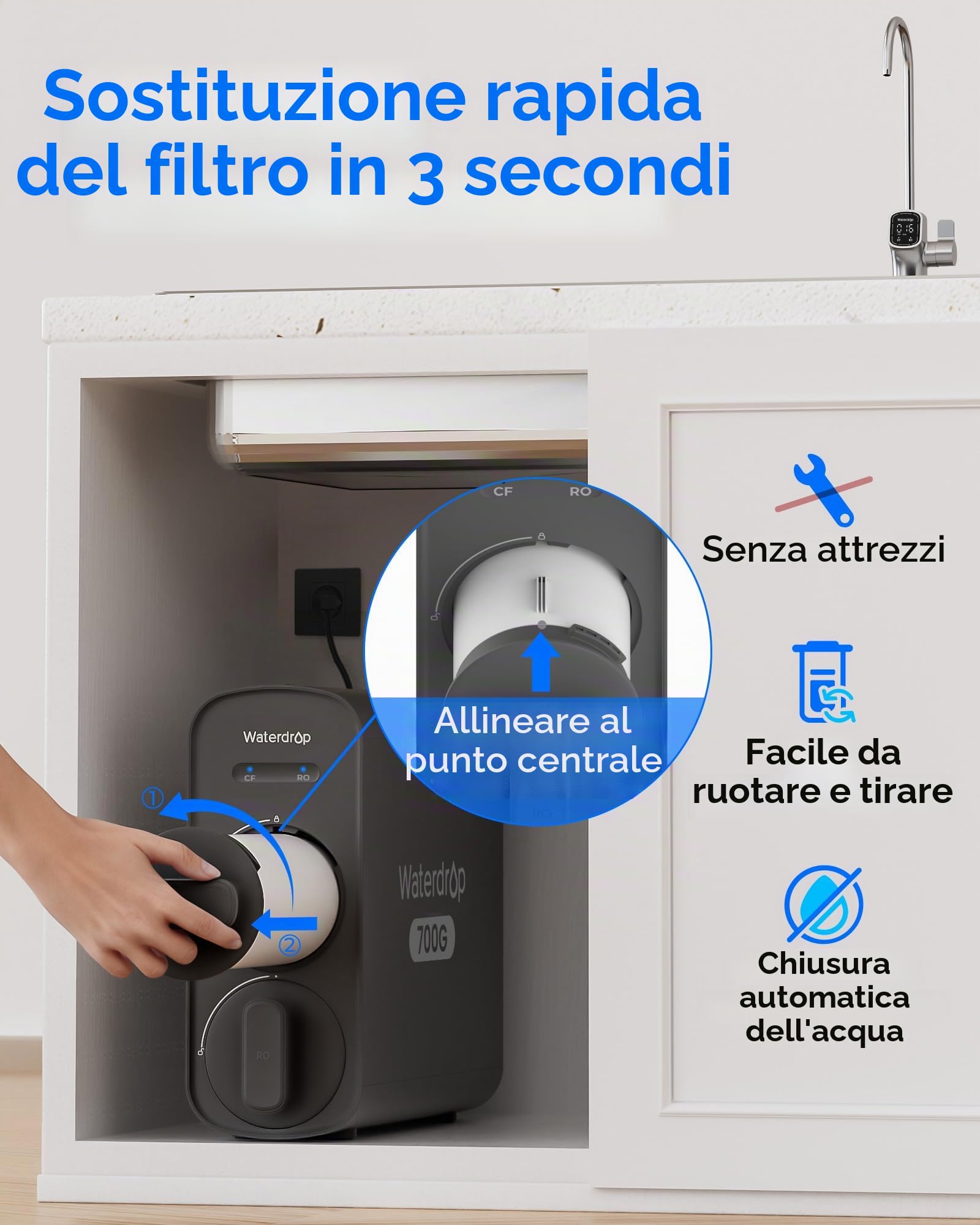 Waterdrop G5P700-CF Filtro per Sistema RO G5P700 | Durata di 6 Mesi, Sostituzione Facile, Lunga Durata, Filtro a Osmosi Inversa Sottolavello, senza Minerali Aggiunti