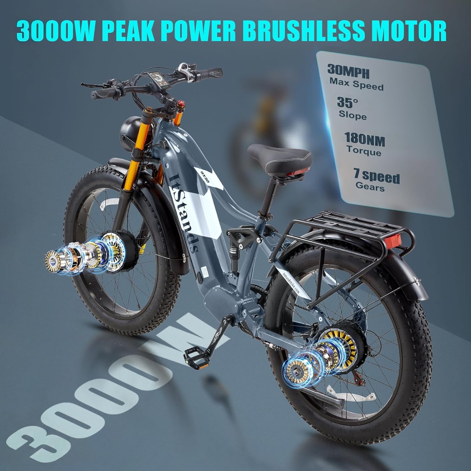 DAMSON 2 Pcs Dual Motors AWD Electric Bike for Adults 5000w/3000W/1500W Motor Dirt Ebike 40MPH/30MPH 52V/48V 30Ah/20Ah Battery Up to 90 Miles Long Range 26" Fat Tire Bicycle for Commute Mountains