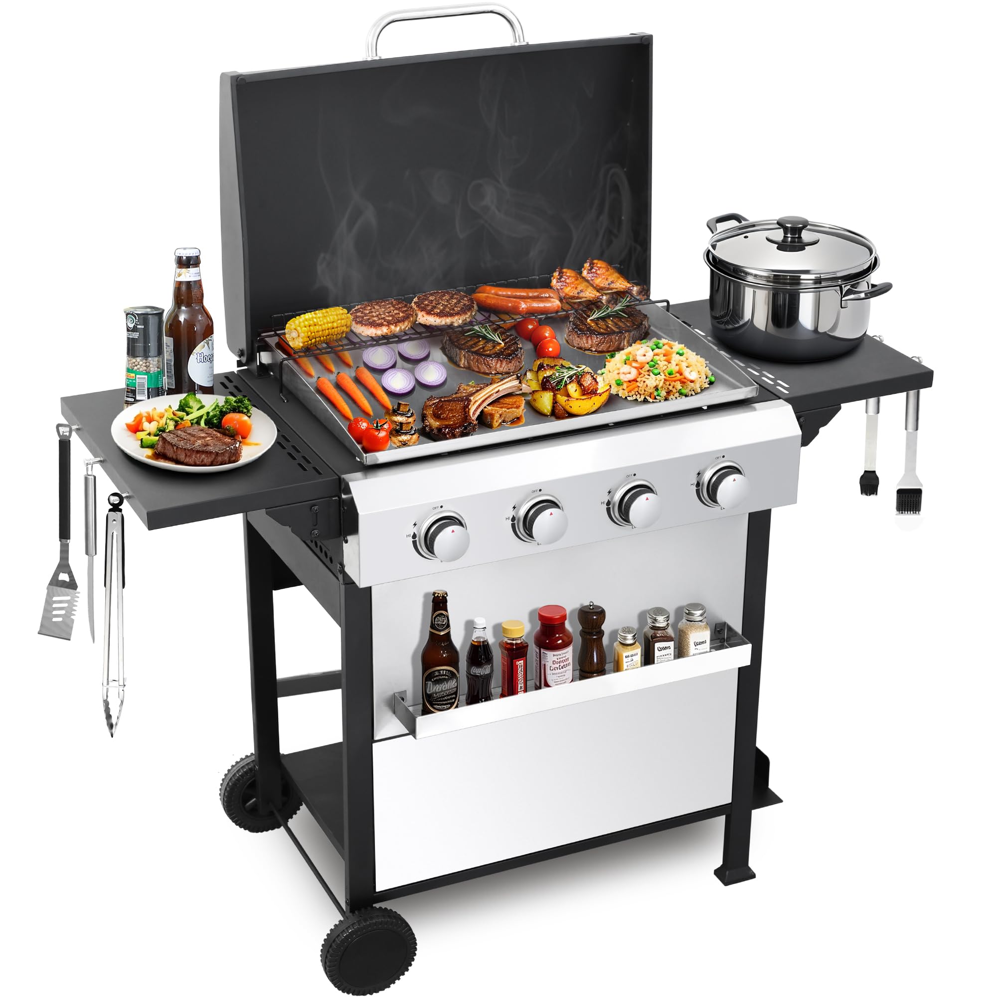 4-Burner Flat Top Propane Gas Grill Stainless Steel Griddle Combo