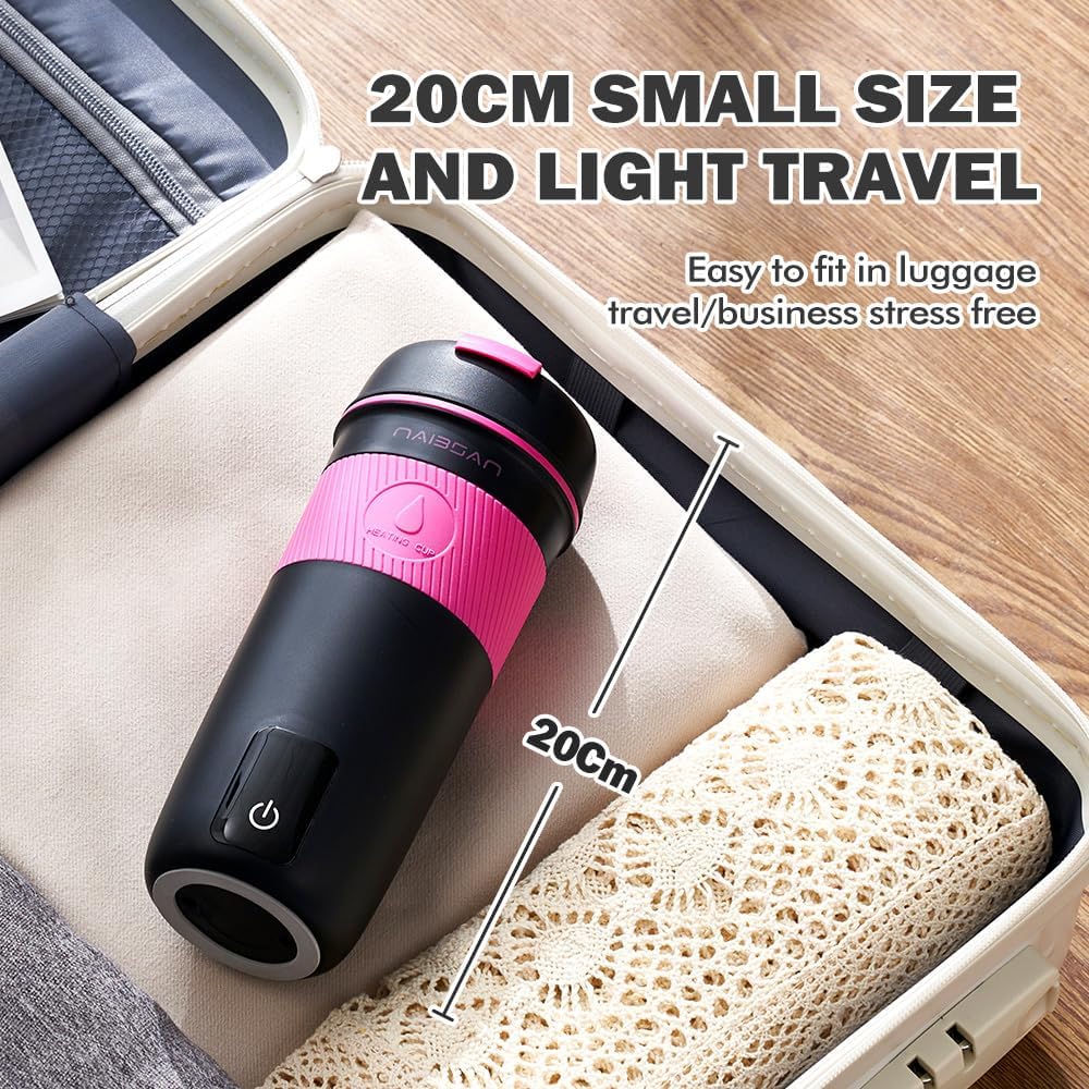 Travel Electric Kettle Portable Mini Kettle, Small Hot Water Boiler, 304 Stainless Steel, Fast Boiling Water with Auto Shut-Off and Boil Dry Protection 350ML, Heating Cup, Black, Temperature Display