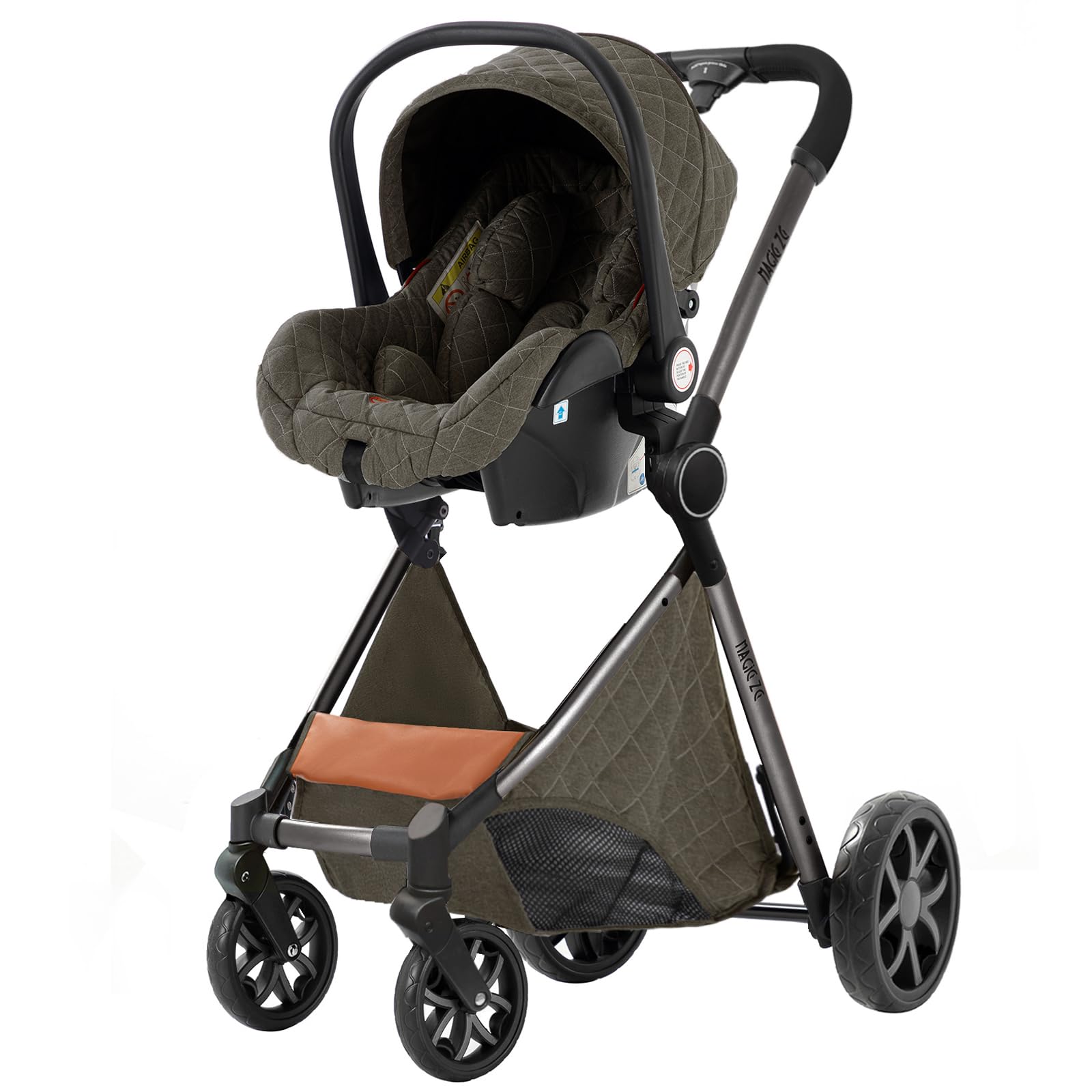 MoLi Kinderwagen 3 in 1, Kinderwagen mit Umkehrbarem Doppelschiebemodus, Buggy mit Großer Bequemer Babywanne, Kombikinderwagen 3 in 1 Rahmen Aluminiumlegierung Faltbar Hohe Landschaft (225 Deep Grey)