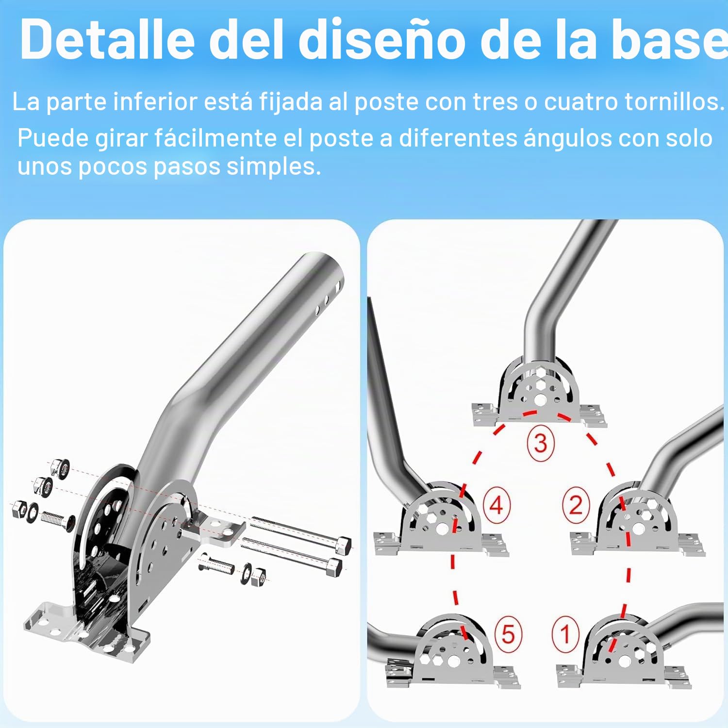 Soporte de Antena J-Pole 33 cm Acero 430, Base Pivotante 160 Grados, Bloqueo de 3 Tornillos, OD 3,5 cm, para Pared, Techo, Alero, Puente WiFi, AP, CPE y Estación Meteorológica