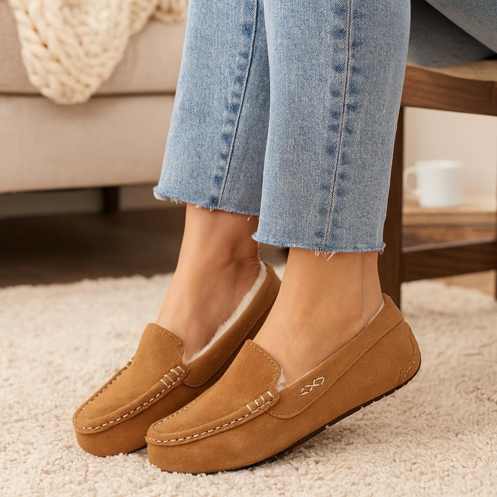 Project Cloud 100% Genuine Leather Slippers for Women - Fur Lined Outdoor Slippers for Women Footwear with Memory Foam - Stylish Womens Moccasin (Cathi) - Image 2