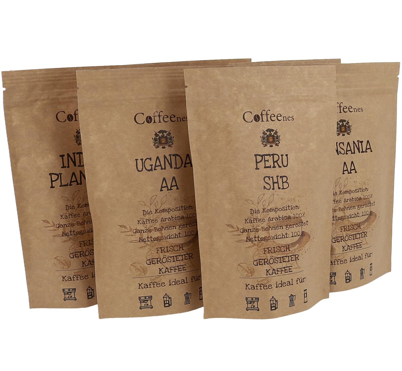 Kaffee Geschenk - Kaffeebohnen Geschenkset 6x100g Probierset Arabica für Vollautomaten | Single-Origin aus 6 Ländern, Ganze Bohnen | Geschenkidee für Kaffeeliebhaber, Männer & Frauen | Coffeenes