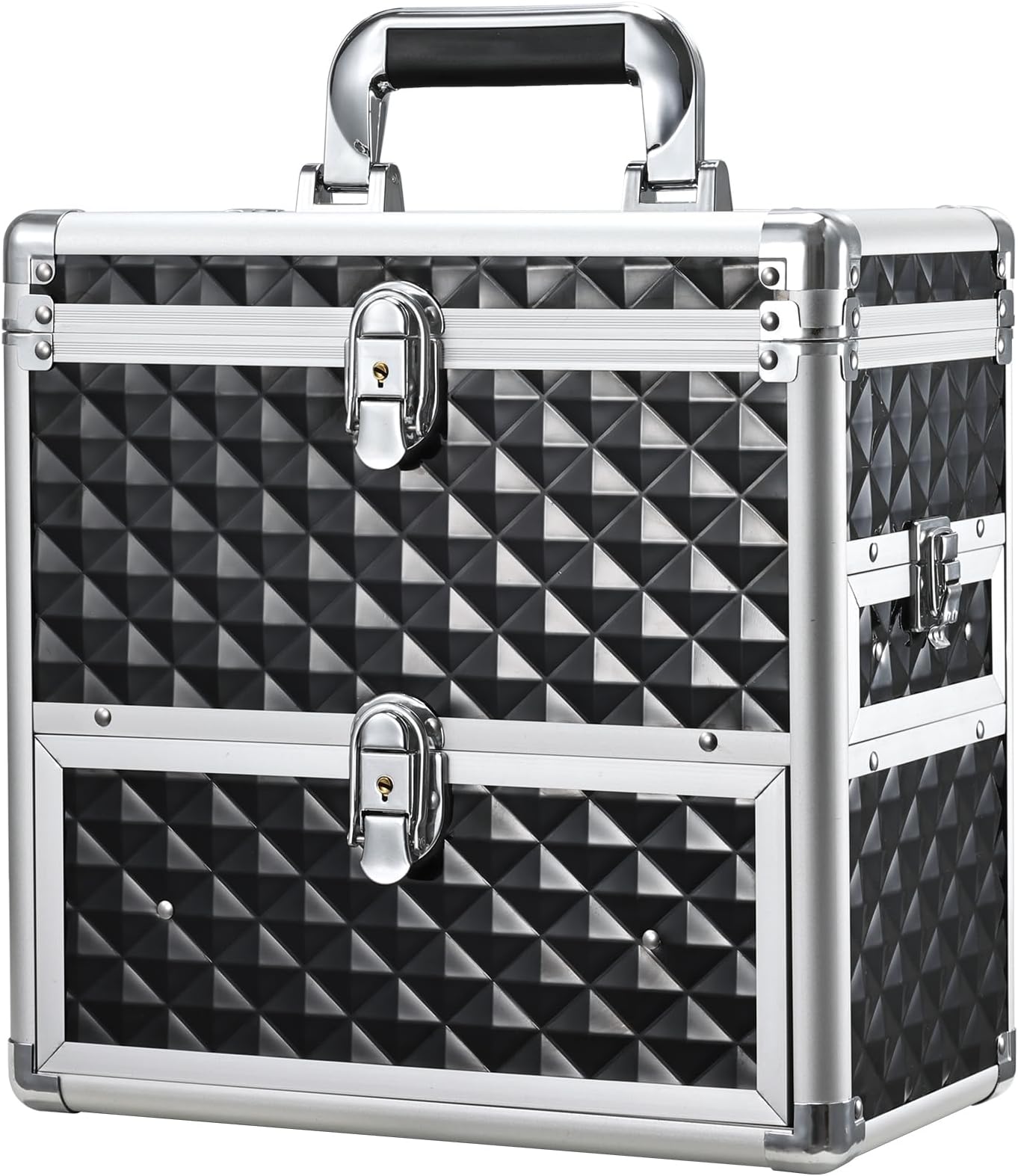 Large Vanity Case Makeup Box Nail Technician Case Nail Polish Organiser Beauty Case with Drawers Nail Storage Organiser Box Lockable for Nail Art, Makeup Trools, Cosmetics (Black)