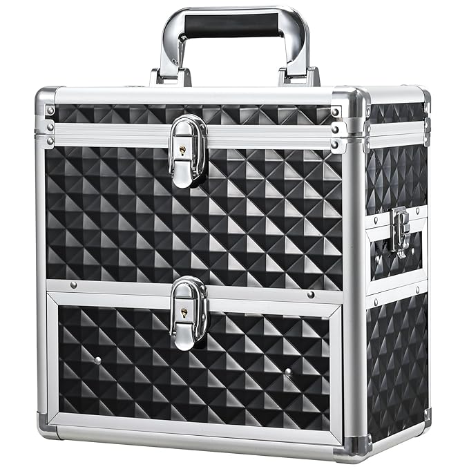 Frenessa Nail Polish Makeup Train Case with Drawer and Dividers Manicure Organizer Accessory Storage Makeup Box With Mirror Lockable Keys Nail Kit Organizer Cosmetic Case Jewelry Box - Black