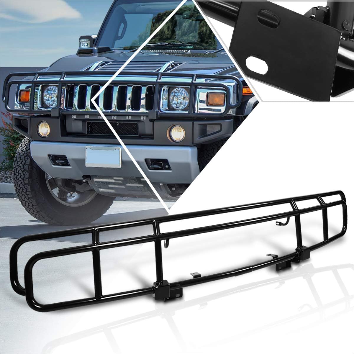 Black Stainless Steel Front Bumper Brush Grille Guards Compatible with 03-09 Hummer H2
