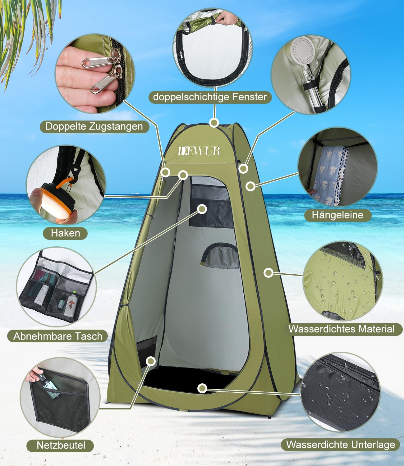 Tienda de campaña para baño con protección UV 50+, vestuario privado para exteriores