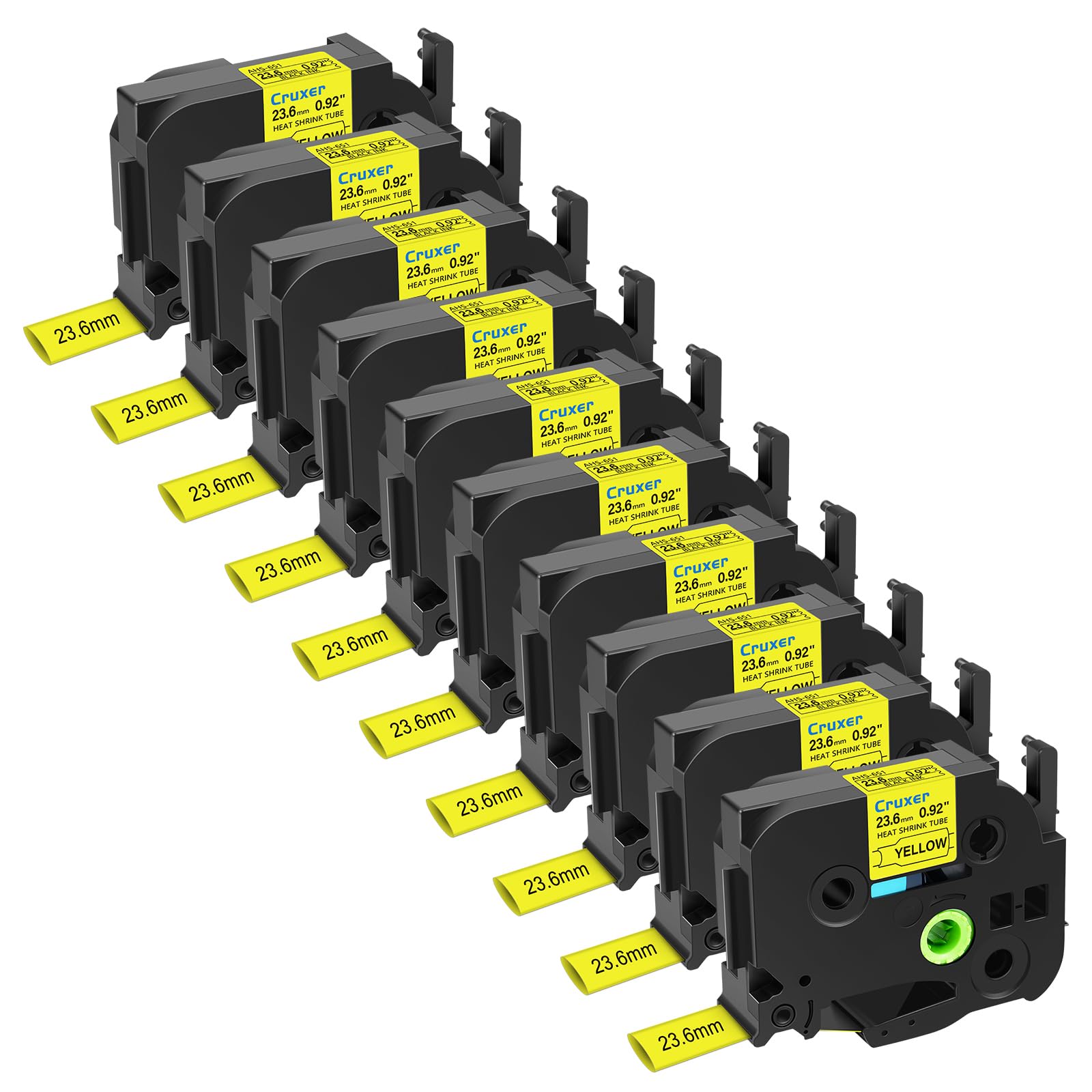 Cruxer Compatible for Brother HSE651 HS2-651 23.6mm 0.92" Heat Shrink Tube Label Black on Yellow for PTD600 D600VP PTP700 P750W P900W P950NW PTP710BT PT-9600 PT-H500LI Label Maker, 10-Pack