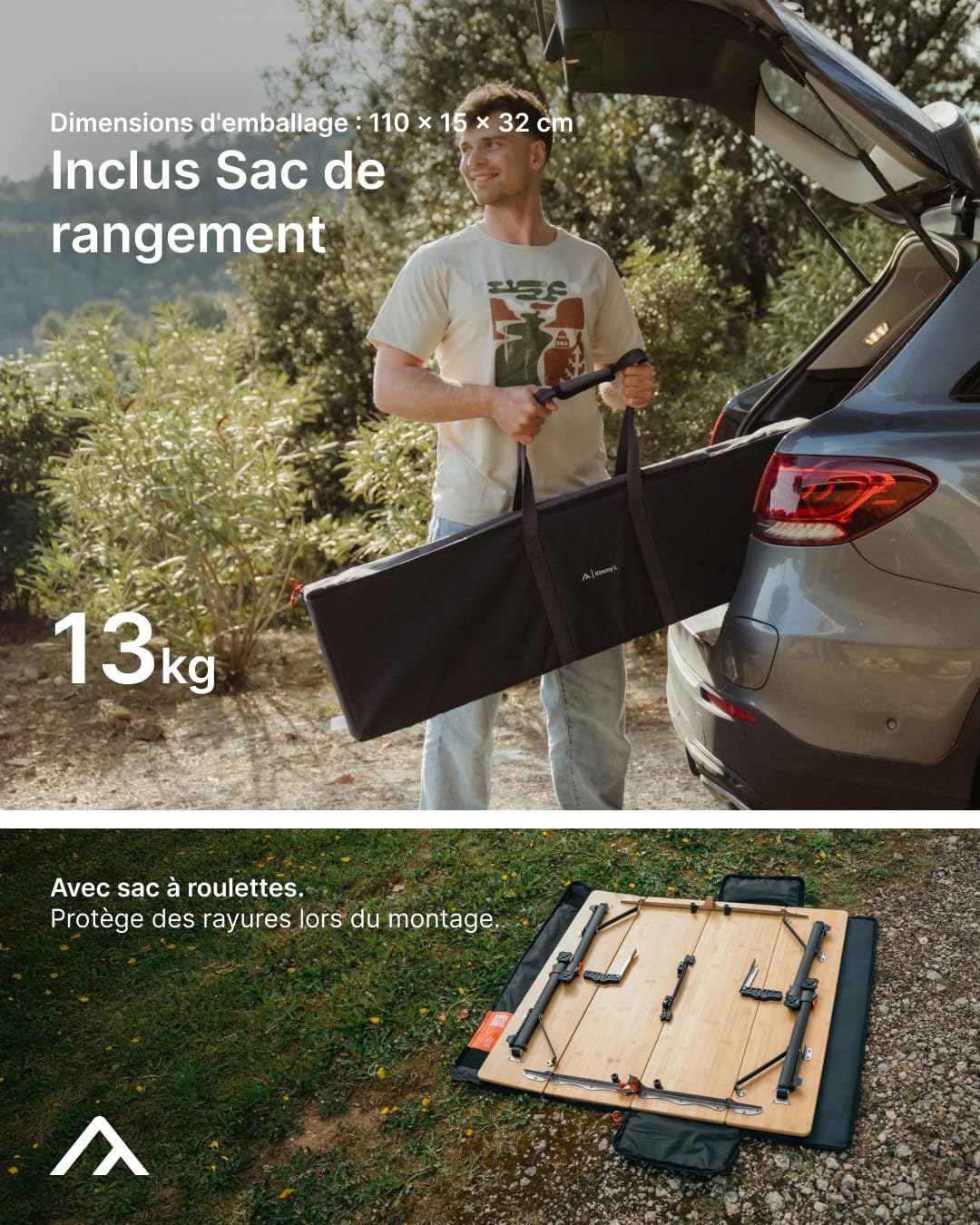 qeedo Quick Kimmy - différentes Tailles - Tables de Camping pour l'extérieur en Aluminium et Bambou, Pliables, réglables en Hauteur, compactes, légères, Stables et Robustes - 2/4 / 6 Personnes