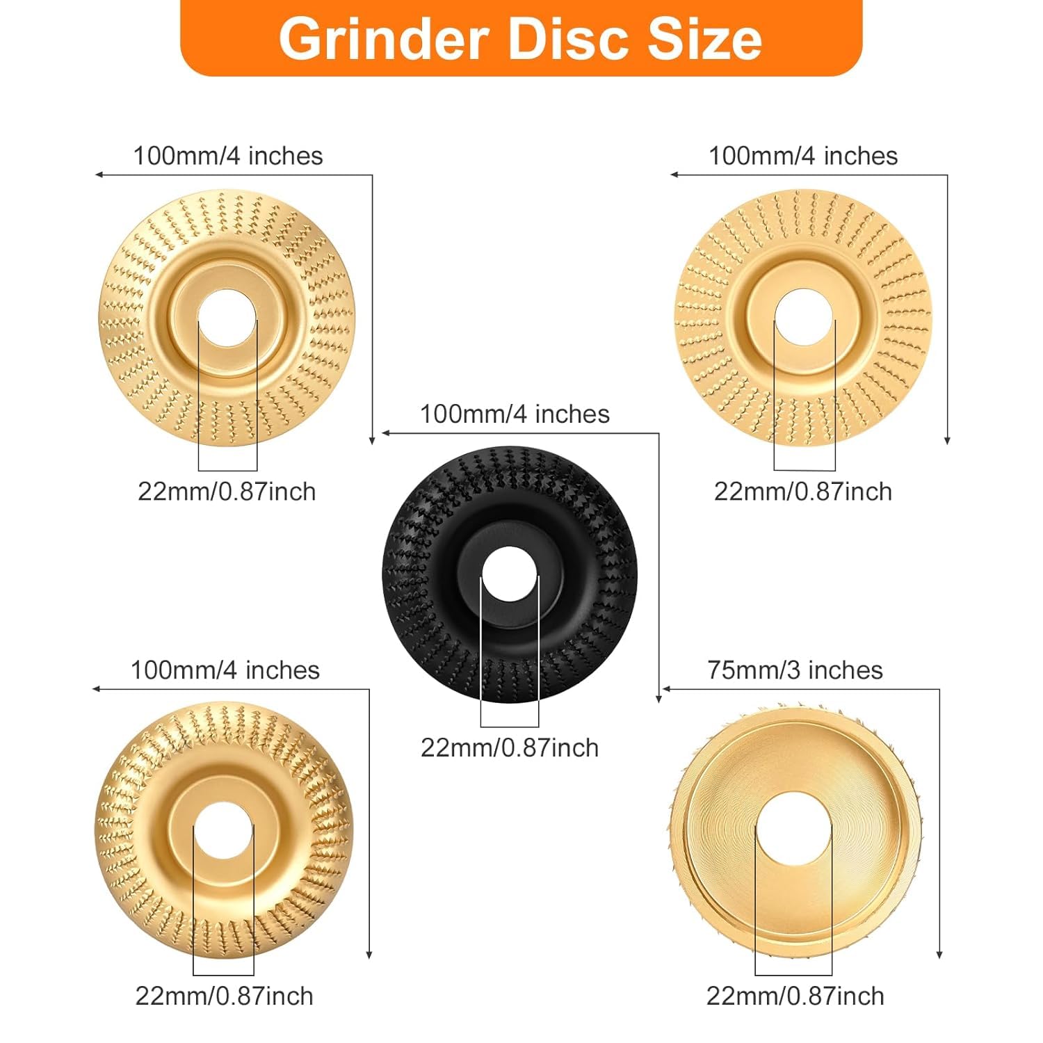 5PCS Angle Grinder Wood Carving Disc Set, with 5/8 inch Arbor 4 and 4 1/2 Angle Grinder Attachments, StumpGrinder Tool Grinding Wheel Shaping Disc for Wood Cutting, Cutting Wheel