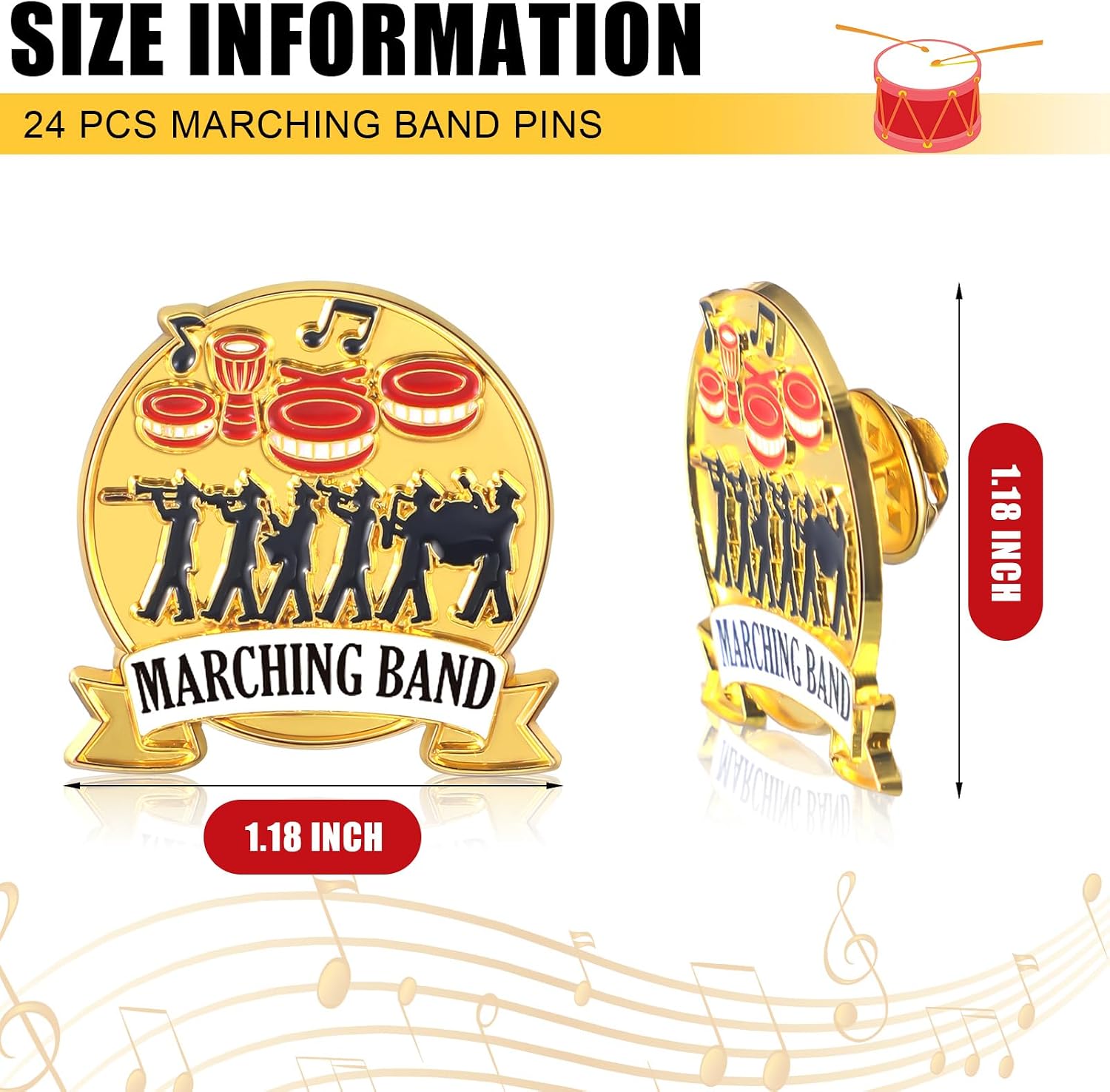 Huquary 24 Pcs Marching Band Lapel Pins Gifts Fashion Marching Band Button Pin Bulk for Christmas Musicians Music Lover Teacher Graduation Gifts for Homecoming Students Pinback Badges Backpacksk