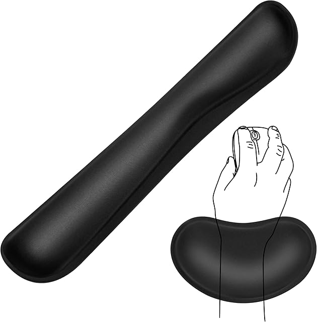 JIKIOU Keyboard Wrist Rest Mouse Pad, Wrist Support for Keyboard and Mouse, Ergonomic Wrist Rests with Memory Foam Mouse Rest Pad Easy Typing for Computer, Laptop, Office, Black