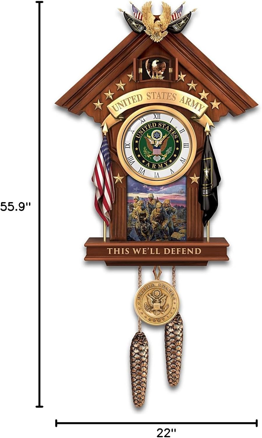 The Bradford Exchange US Army Cuckoo Clock with James Dietz Artwork Plays Tune of Official Army Song