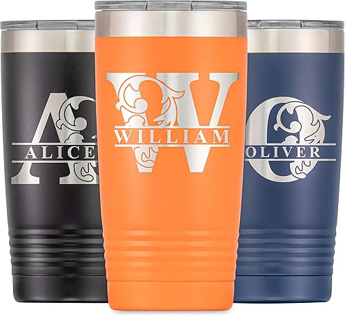 Miniatura 4 de Vaso personalizado con inicial y nombre grabados, taza de acero inoxidable de 20 onzas, vaso de café de viaje aislado al vacío de doble pared con