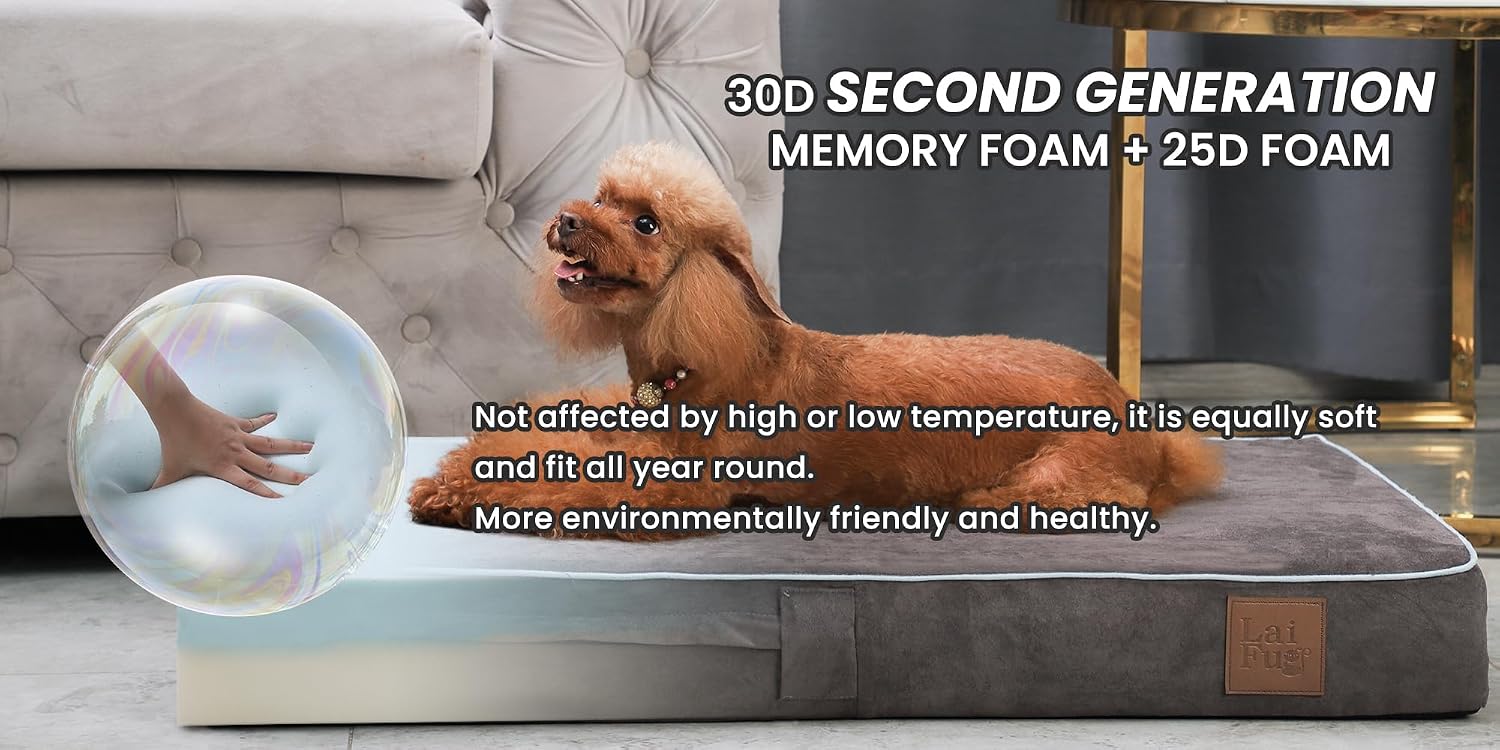 LaiFug Orthopedic Memory Foam Pet/Dog Bed with Durable Water Proof Liner and Removable Designer Washable Cover, 34'' L x 22' W'' x 4'' H, Slate Grey