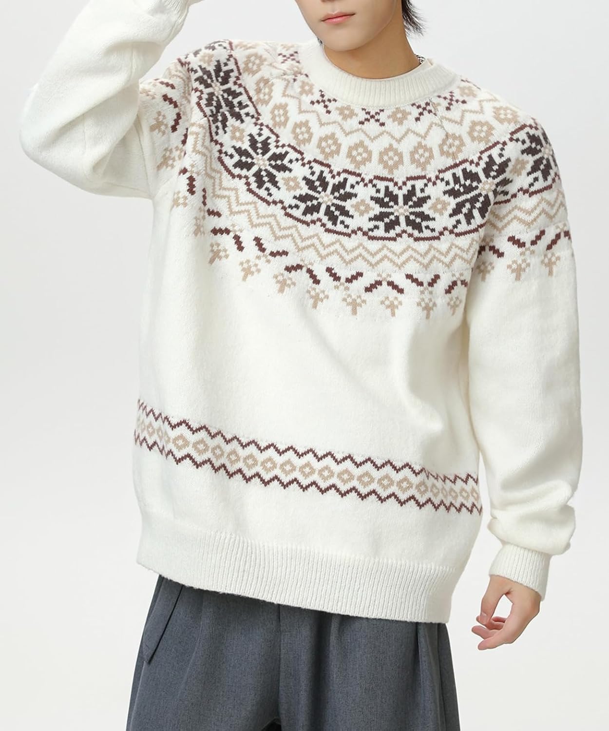 POHADON 2026 Vintage Knitted Sweater for Men Y2k Vintage Aesthetic Chunky Grunge Grandpa Pullover Fall Winter Trendy Clothes