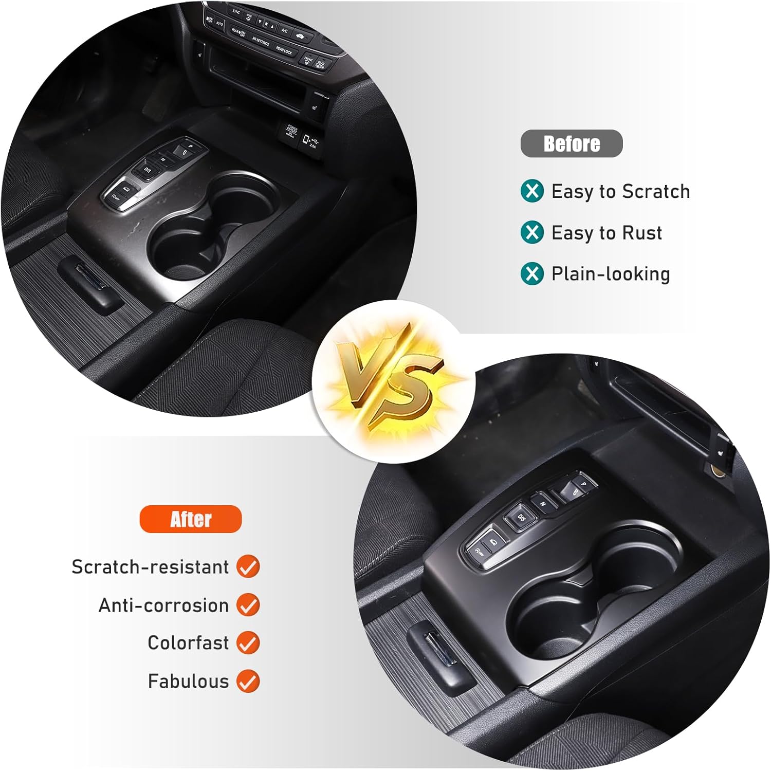Center Console Gear Shift Panel Cup Holder Cover Trim Compatible with Honda Pilot 2016-2022/ Ridgeline 2020-2023/ Passport 2019-2023 Accessories (Matt Black)