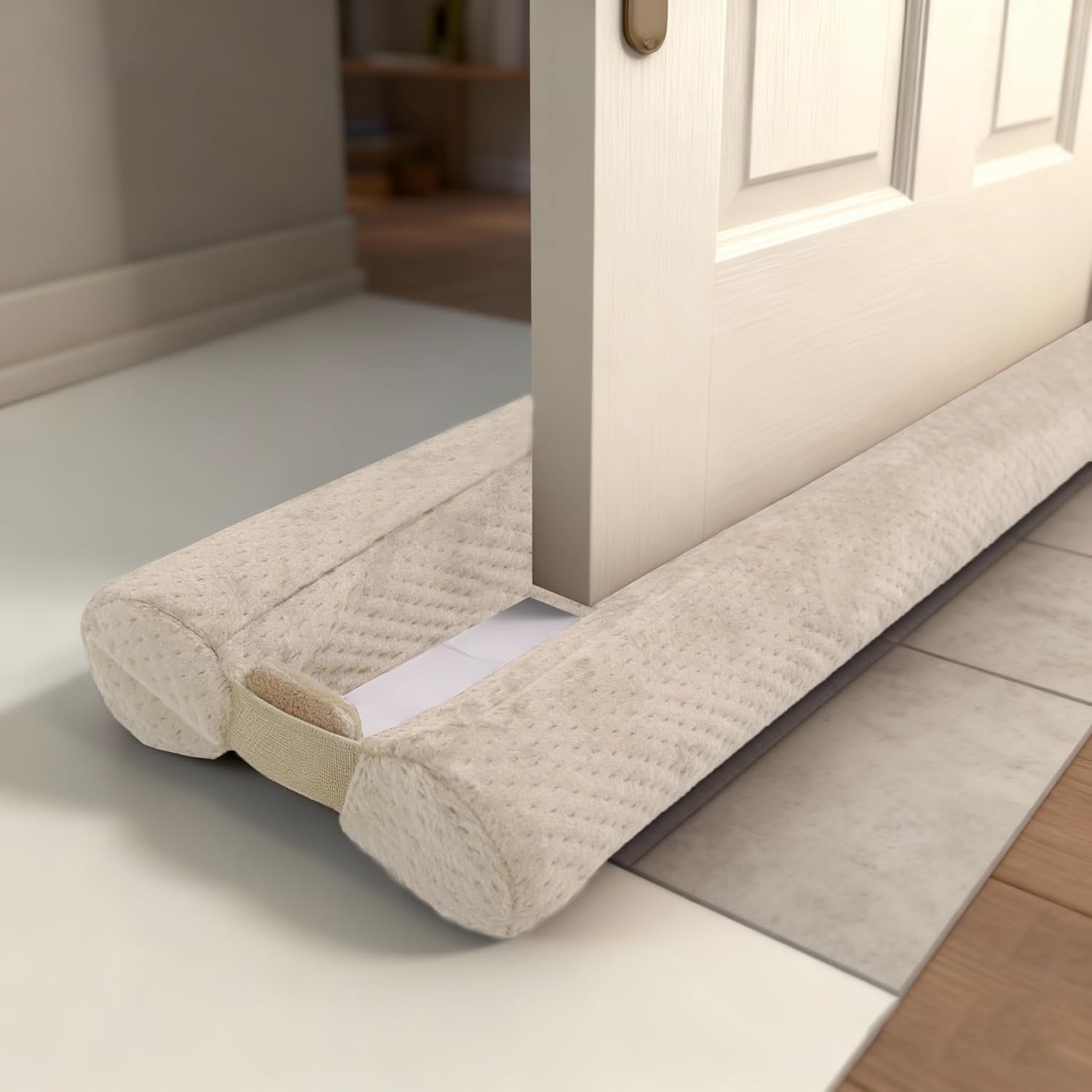 Under Door Draft Stopper Door, Sweep Weather Stripping, Double-Sided Windproof Seal Noise Blocker Window Breeze Blocker, Adjustable 26'' to 30'' Gap Filler, Beige