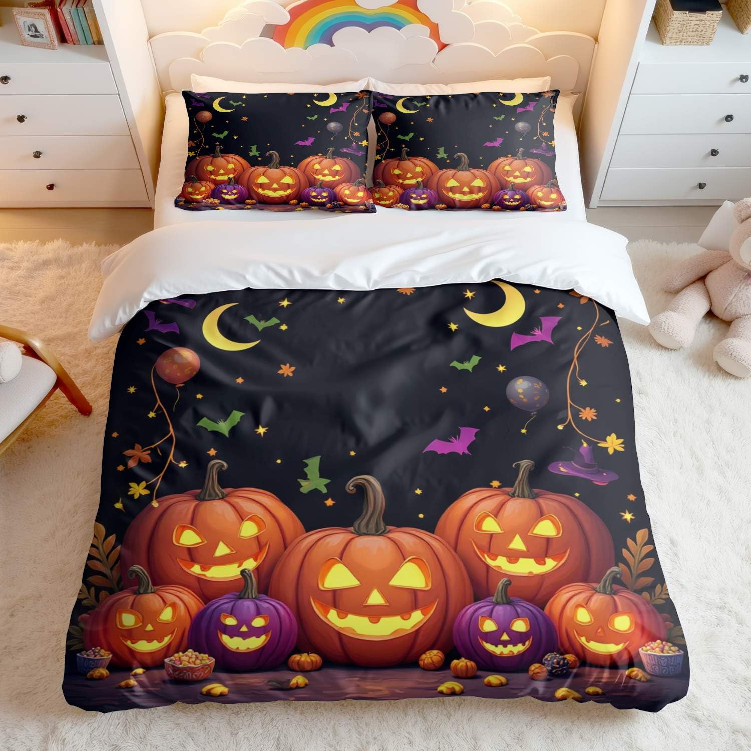 Housse de couette d'Halloween citrouille pour décoration chambre enfant