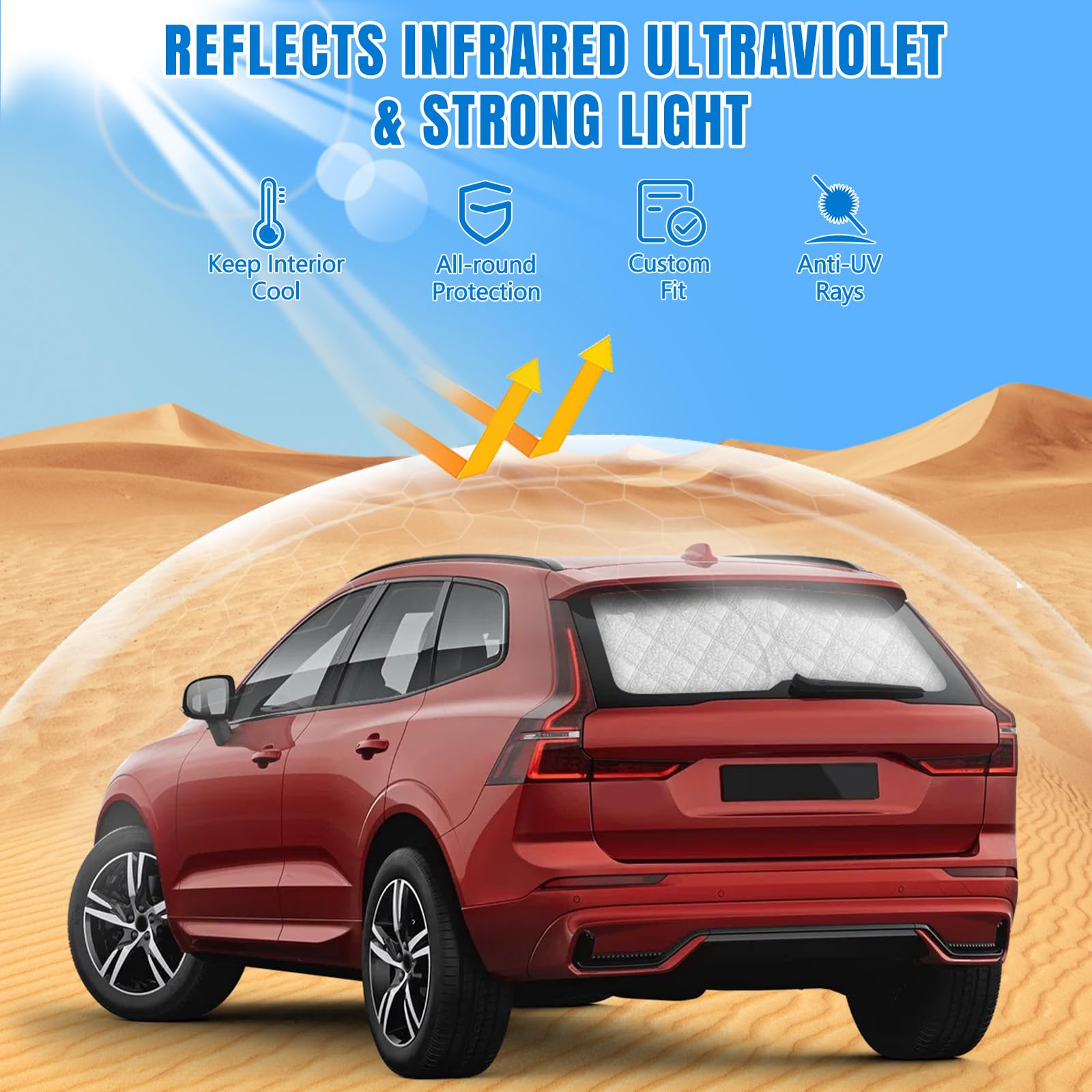 Sonnenschutz Heckscheibe Kompatibel mit Volvo XC60 2018-2026, Auto Sonnenschutz Hinten Windschutzscheibe Innen, Faltbar Sonnenschirm UV Schutz Reflektierender Sonnenschutzfolie