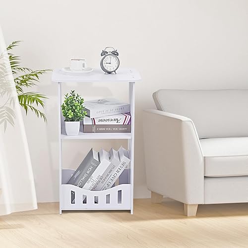 Miniatura 5 de Mesa auxiliar de 3 niveles, mesa auxiliar estrecha con estante de almacenamiento, escritorio extendido y estructura sólida, mesas pequeñas para