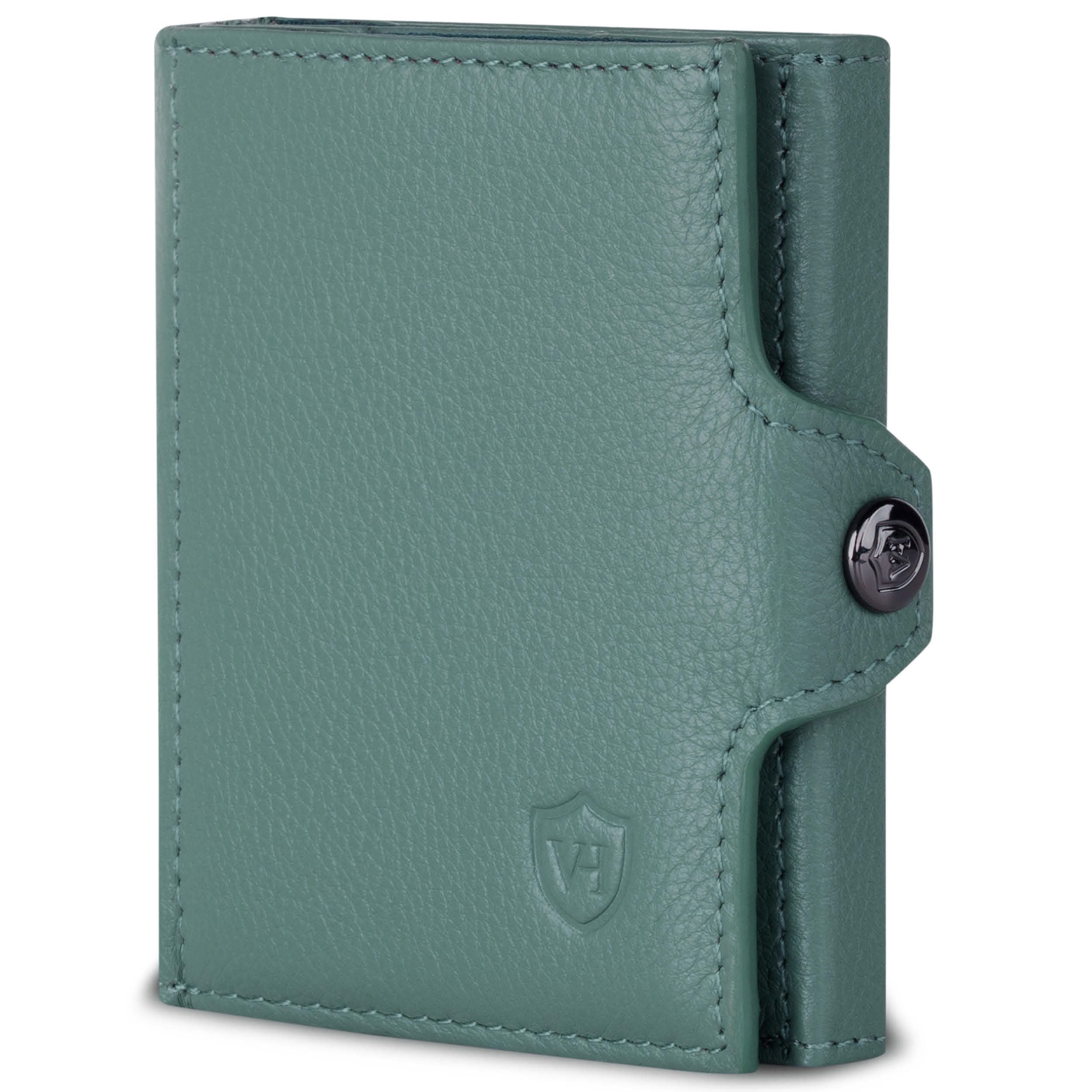VON HEESEN Slim Wallet mit Münzfach & RFID-Schutz - Mini Geldbörse Herren & Damen - Kartenetui Kreditkartenetui - Portmonee Geldbeutel Portemonnaie klein Silver-Pine