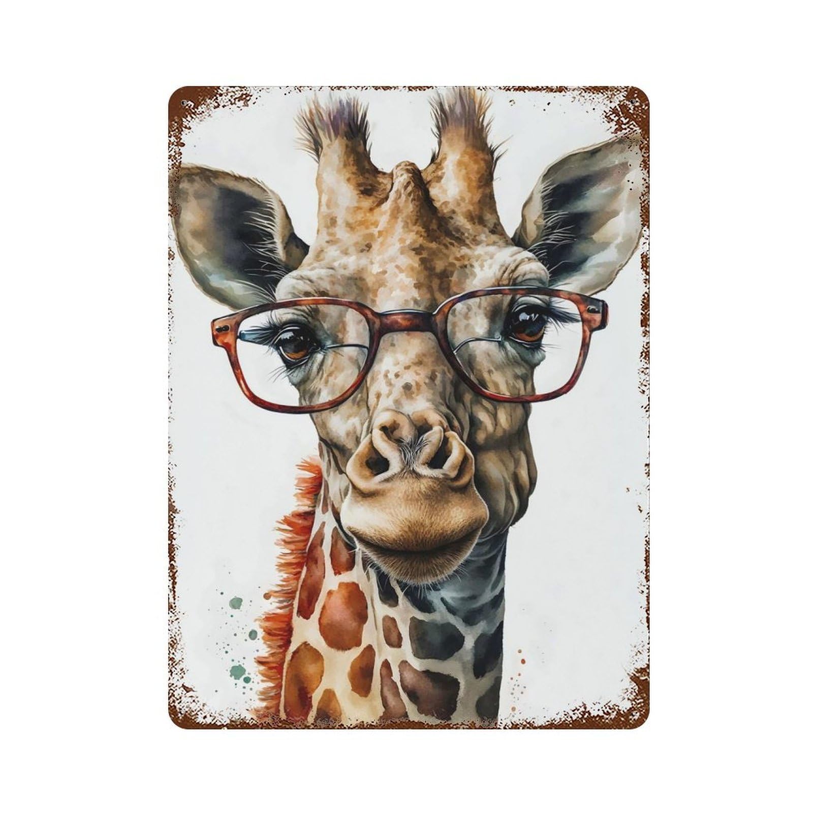 Aged Metal Wall Plaque with Cute Giraffe Design 15.7"x11.8", for Farmhouse, Kitchen And Entryway Decor, Old School Wall Decor