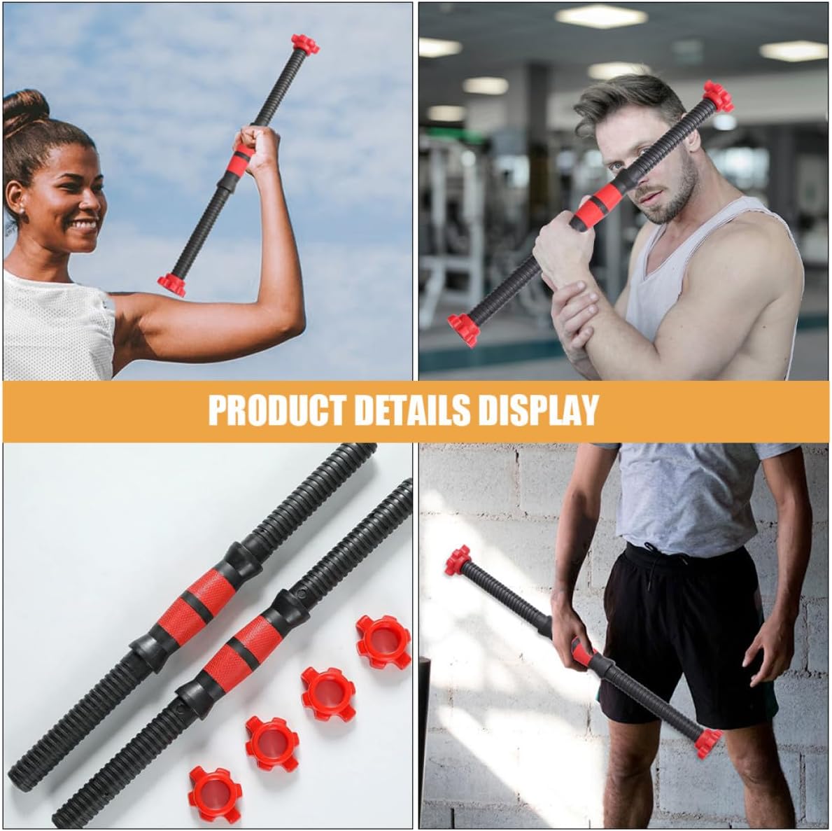 SOLUSTRE Dumbbell Handle Bars Set 47cm Threaded Barbell Handle with Nuts Foam Connector Fitness Accessory for Home Gym Strength Training