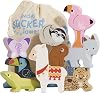 Le Toy Van - Wooden Andes Stacking & Bag - Petilou Forest Building Blocks Stacker & Bag - Educational Balancing Activity Toy for Kids Age 18 Months Tropical Animal Blocks