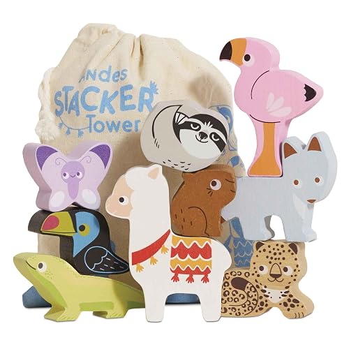Le Toy Van Wooden South American Andes Stacking Animals & Bag | Sustainable Wooden Balancing Toy, Rainforest Animal Characters for Toddlers, Suitable for 18 Months and Up