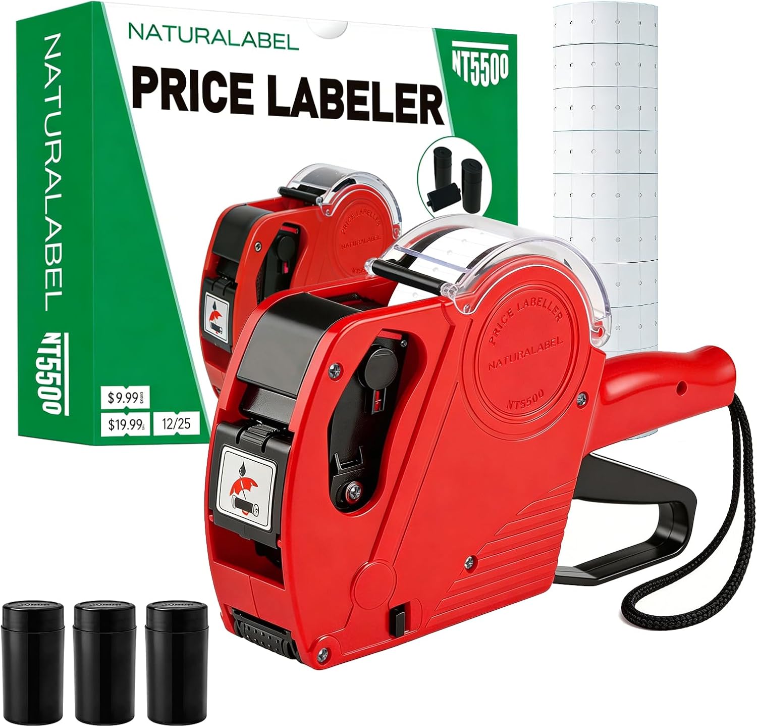 1-Line 8-Digit Price Gun Kit (Model NT5500, Red) | Kit includes price gun, price labels, ink roller, instruction manual, for yard sales, flea markets, moving sales