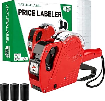 NATURALABEL 1-Line 8-Digit Price Gun Kit - with 10,000 Blank White Labels, 3 Ink Rollers 1 Pre-loaded, Instruction Manual, for Yard, Garage, Moving Sales & Flea Markets, Church Events Model NT5500