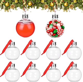 10pcs Christmas Ball Ornament, Clear Plastic Fillable Ornament Ball with Caps String DIY Hanging Christmas Tree Ornaments Wine Bottle Milk Juice Bulbs Cup Candy Holder for Party Birthday Wedding Decor