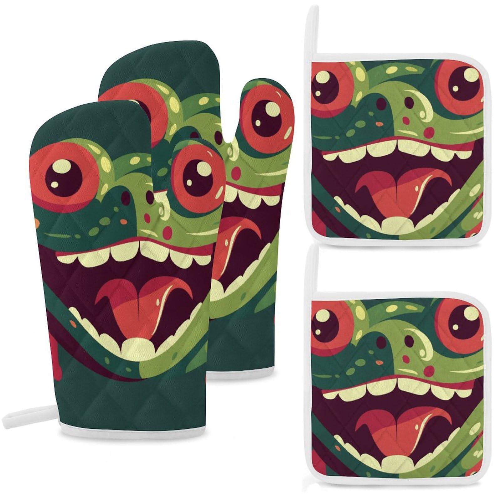Gants de cuisine grenouille anti-brûlure en coton souple lot de 4