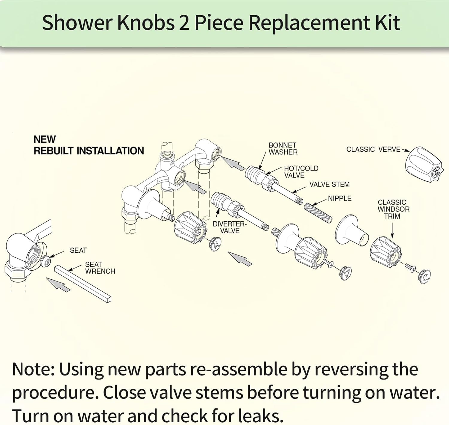 Bathtub Shower Handle Remodel/Rebuild Trim Kit, Shower Knobs 2 Piece Compatible with Price Pfister Verve Faucets, Includes 12H-2H, 12H-2C Stems and Flange Base and 2 Stems (Brushed Nickel)