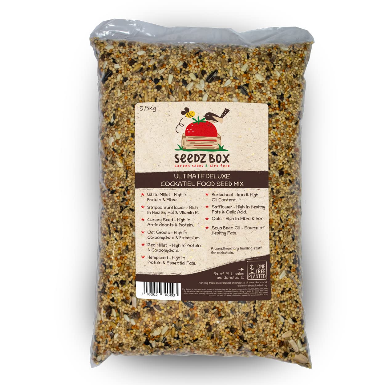 Cockatiel Food 5.5kg - Seed Feed Mix For Cockatiels Weiro Bird Quarrion - SeedzBox Cockatiel Bird Food - Complete Foodstuff For Cockatiels - Donation to OneTreePlanted