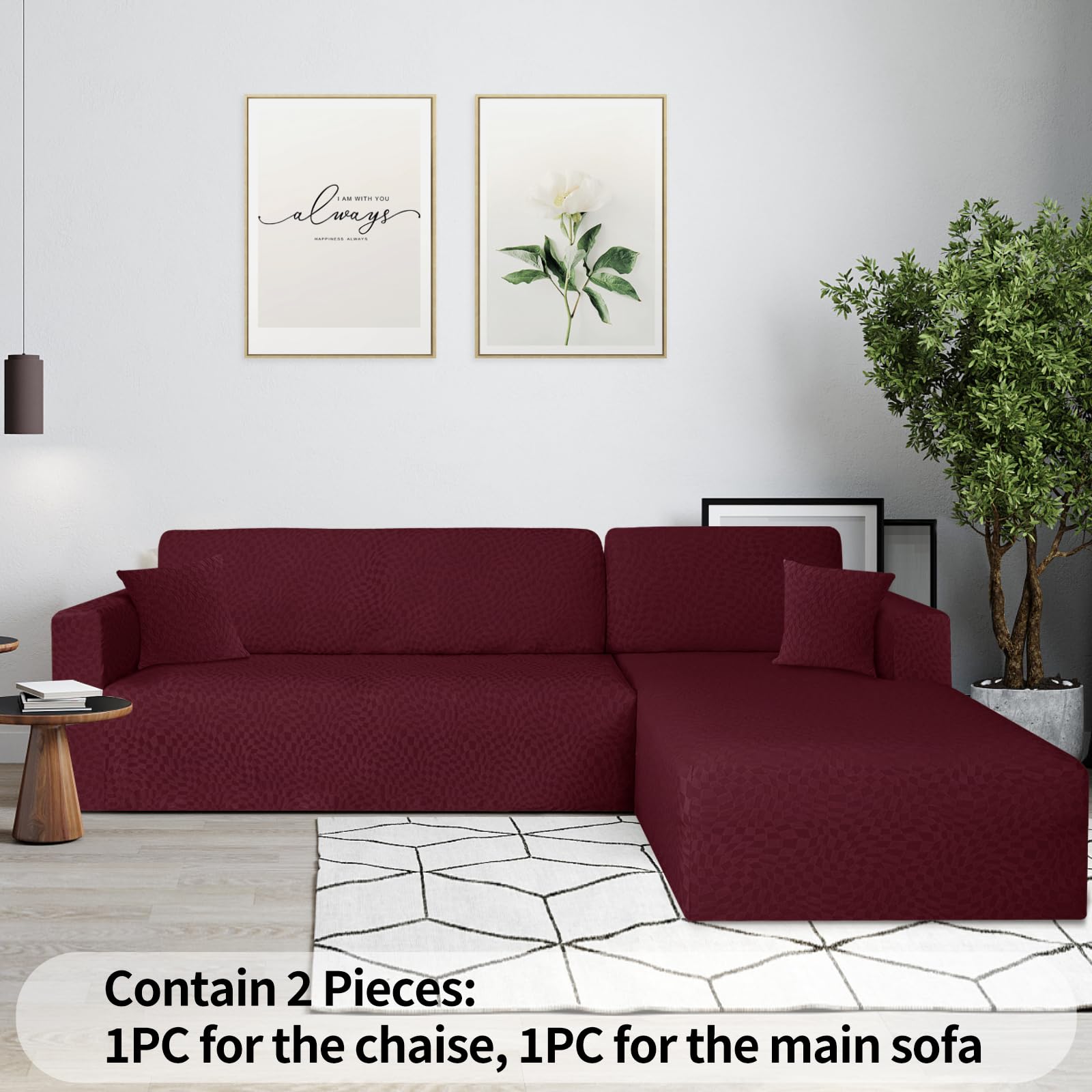 Ystyle Copridivano Con Penisola A Sinistra Destra, Elasticizzato Copridivano Angolare, Copridivano Chaise Longue, Sofa Cover a Forma di L (1 Posto+2 Posti, Borgogna)