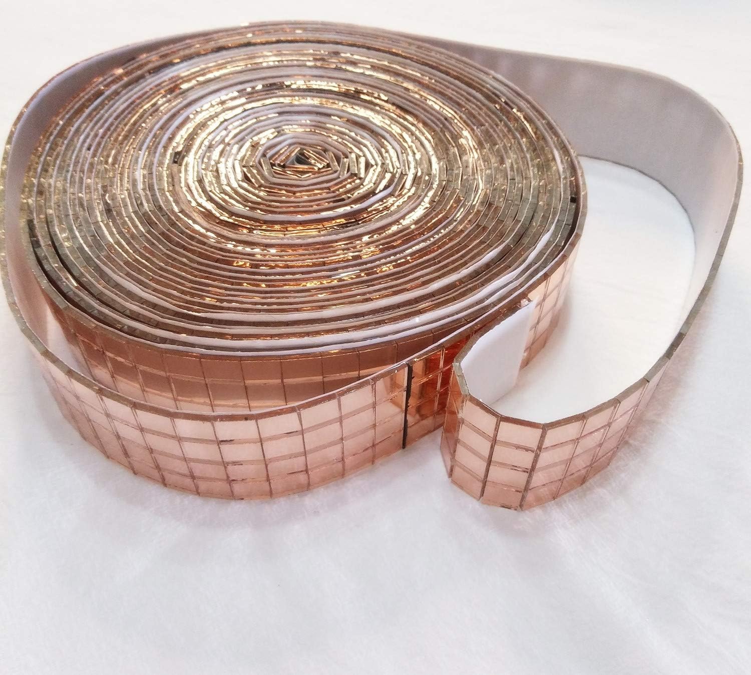 YONGPAN Self-Adhesive Mini Square Glass,1000pieces Rose Gold Square Mirrors Mosaic Tiles Real Glass Mirror 10x10mm Each (2.5M Length)