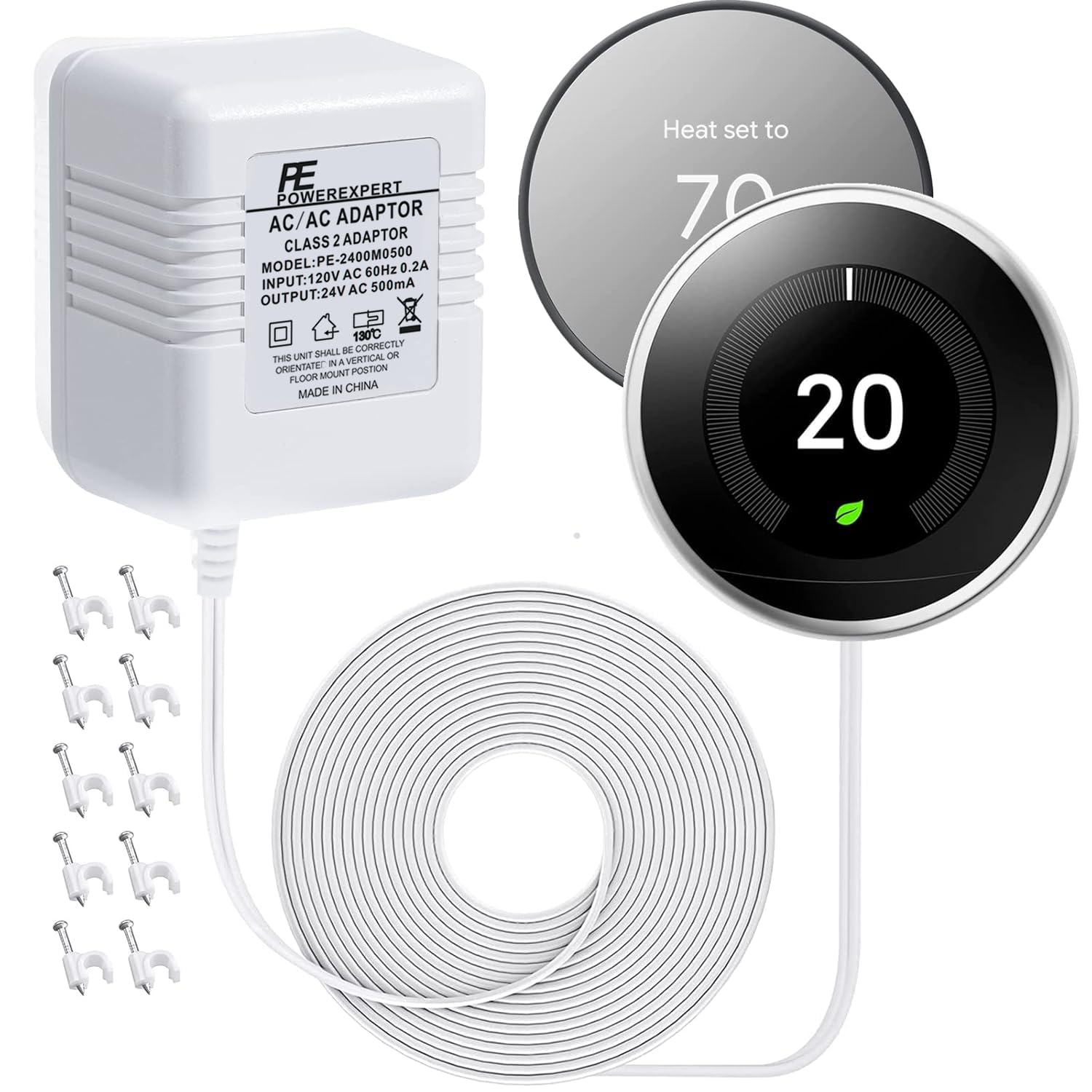 Thermostats 24 Volt Transformer C Wire Power Adapter for Nest 3rd Gen, Ecobee, Honeywell WiFi Thermostats, Power Supply for Nest Hello, Ring Smart Doorbells Chime