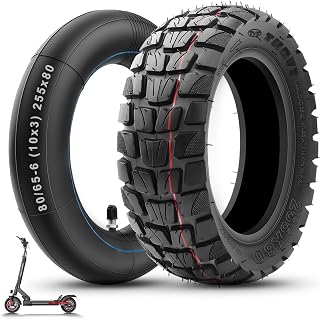 255x80 Reifen und Schlauch für Kukirin G2 Max, Hohe Stabilität 80/65-6 E Scooter Reifen 10 Zoll 255x80 Offroad, 10x3 Schlauch E Scooter mit Silber Ventil Gerade, Abriebfest & Rutschfest, 1 Set