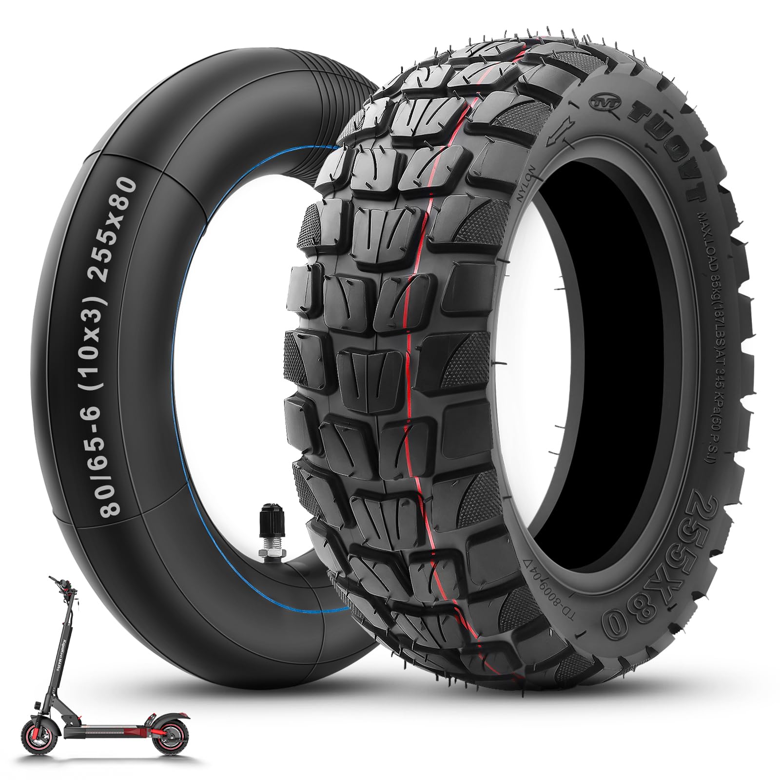 Amitor E-Scooter Schlauch 2PCS - 10x3 Zoll 255x80 Verstärkt Mit 90° Ventil
