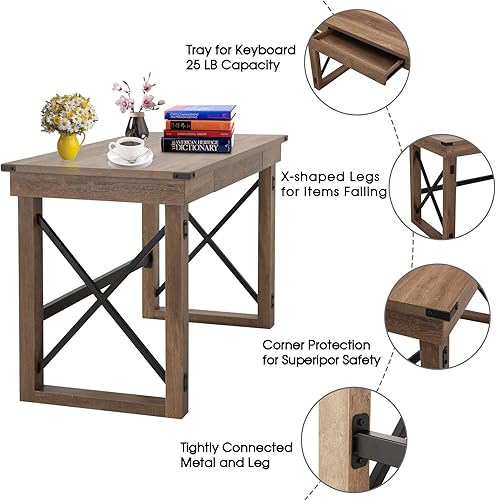 Miniatura 4 de Festival Depot - Escritorio grande para ordenador (47,5 pulgadas, estilo industrial, con bandeja extraíble para teclado, metal negro y aspecto de