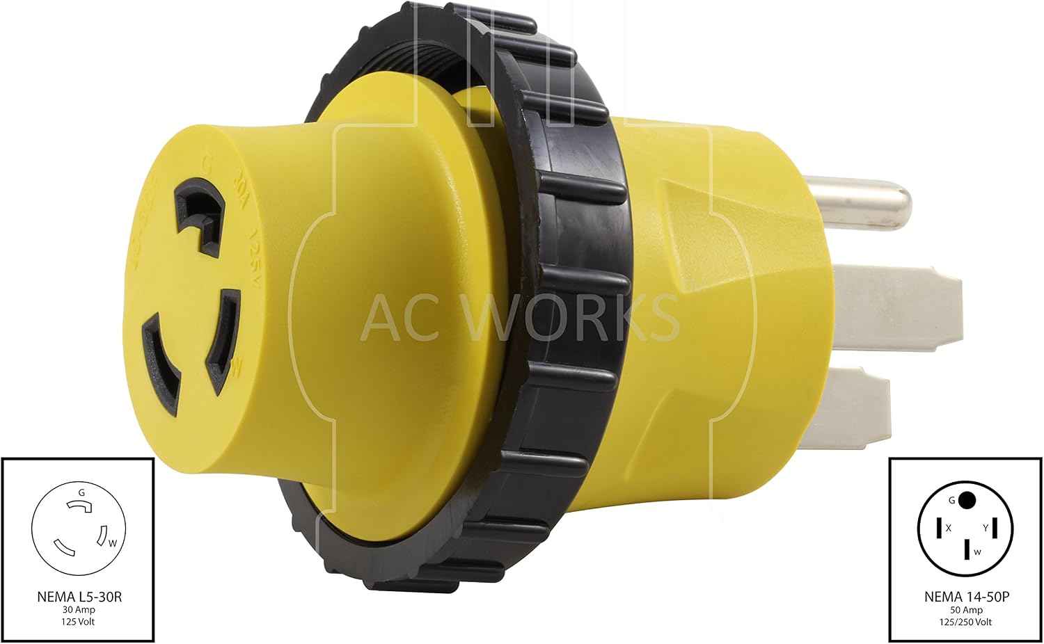 AC WORKS 30Amp RV Marine Detachable Adapters (14-50P 50A 4-Prong Straight Blade Plug)