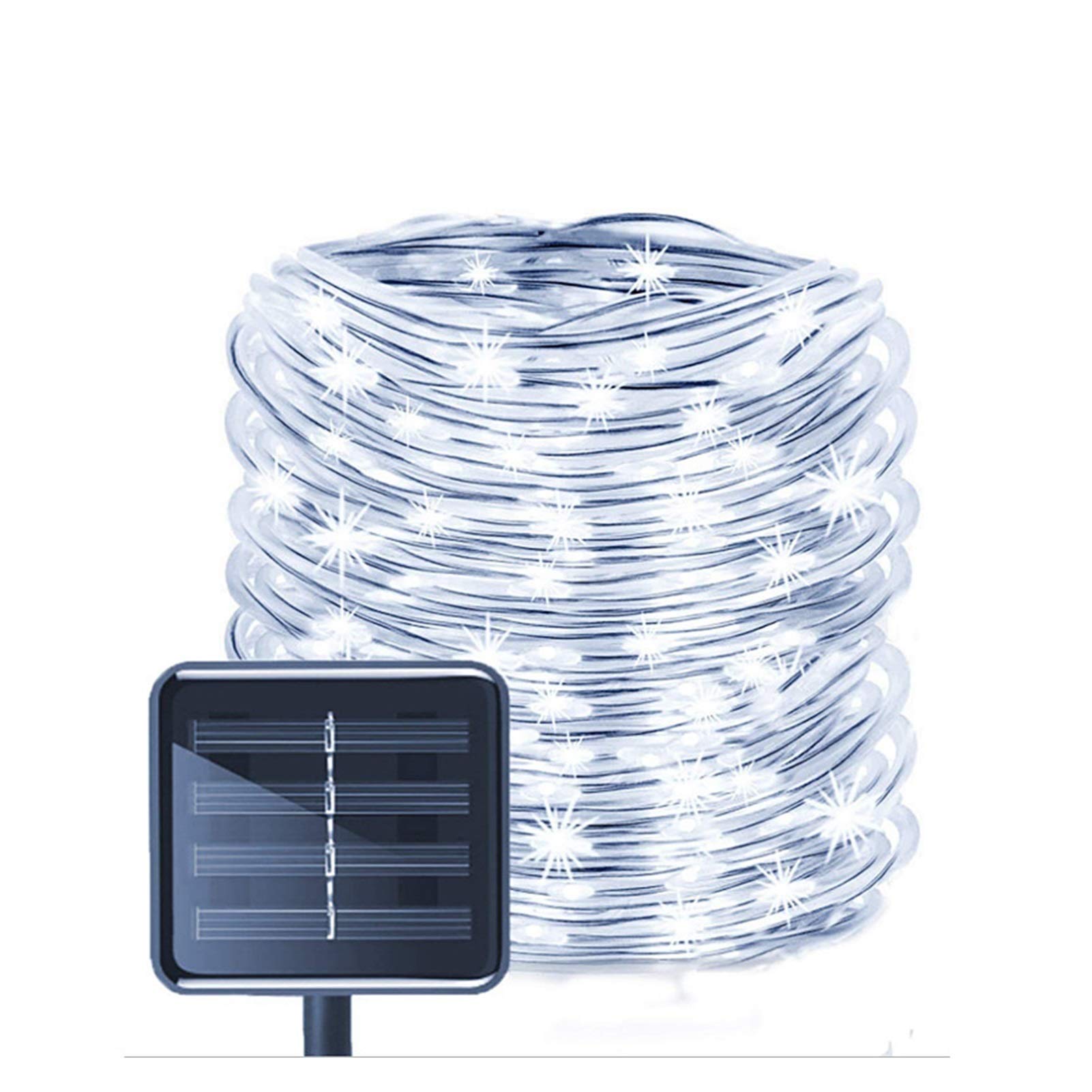 Luz de tubo de cadena solar LED Blanco/Blanco cálido/Color RGB Cadena de luz exterior Manguera de luz decorativa solar Jardín Linterna de jardín (Color: Blanco, Tamaño: 32 m) (Blanco cálido 7 m)