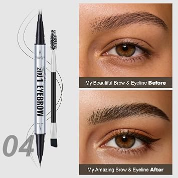 Eyebrow Pencils for Women - W3W Microblading Eyebrow Pencil 2-In-1 Dual-Ended Eyebrow Pen with Precise 2-Fork-Tip & Brush-Tip Waterproof Eyebrow Pencil for Hair-Like Brows, Last All-Day, Black Brown