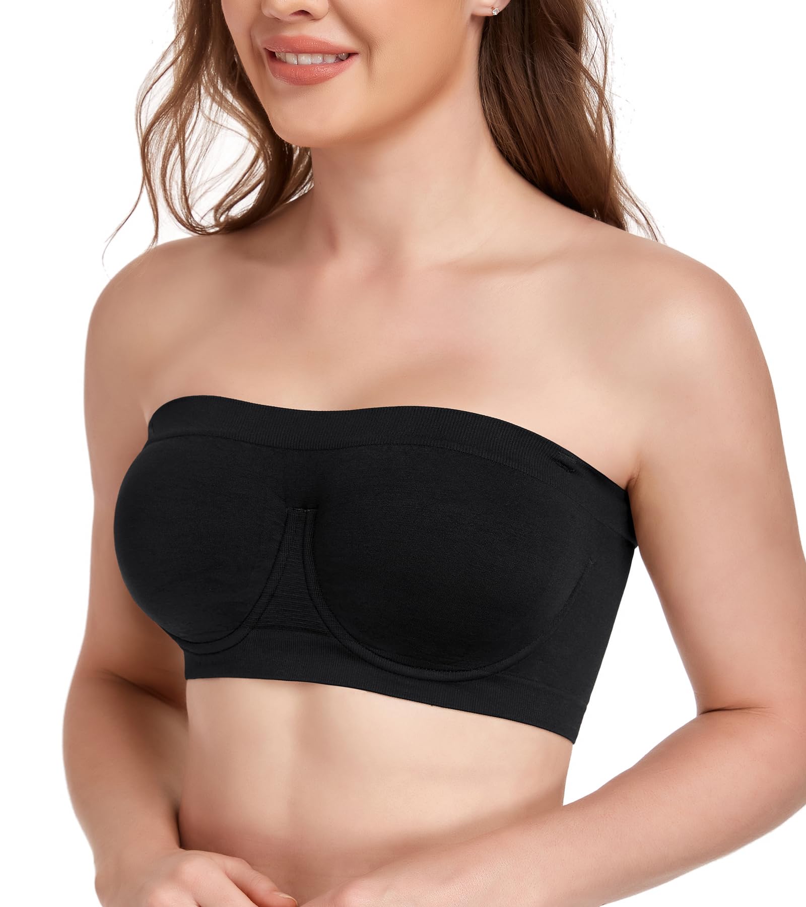 Lemorosy Damen Trägerloser BH mit Bügel Große Brüste Starker Halt Breiter Rücken Ausreichend Stützen Ungepolstert Nahtloser Multiway Bandeau Bequem Verschiedene Anlässe
