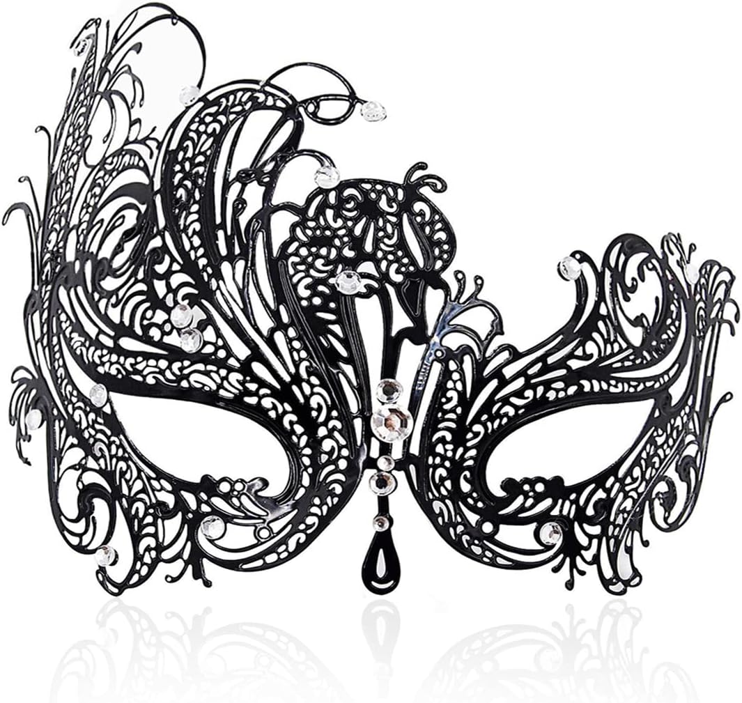 Cosmer Masquerade Mask for Women Shiny Laser Cut Metal Rhinestone Mask Party Porm Ball Mask