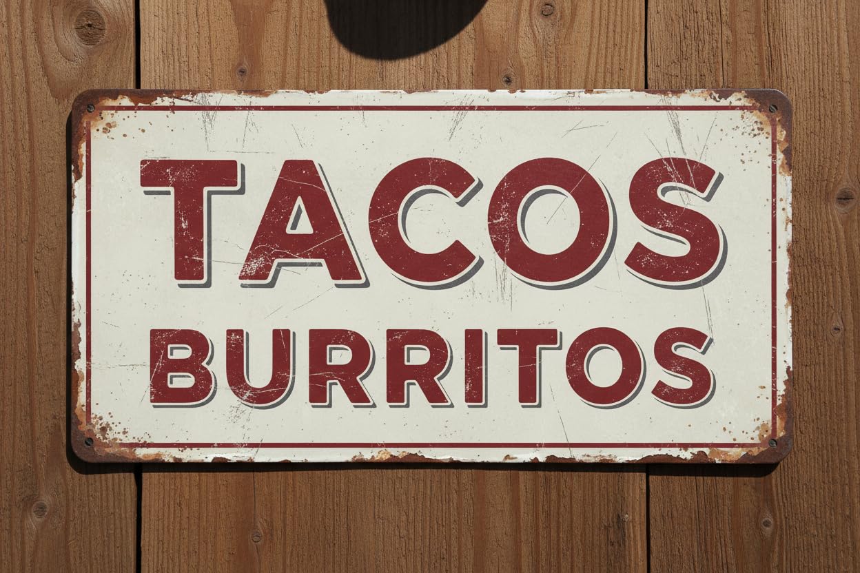 Wall Decor Tacos Burritos | Full Color Sidewalk Display Sign Board With Metal Ground Stakes | 8x12Inch Vintage Signs Aluminum Plates Printed